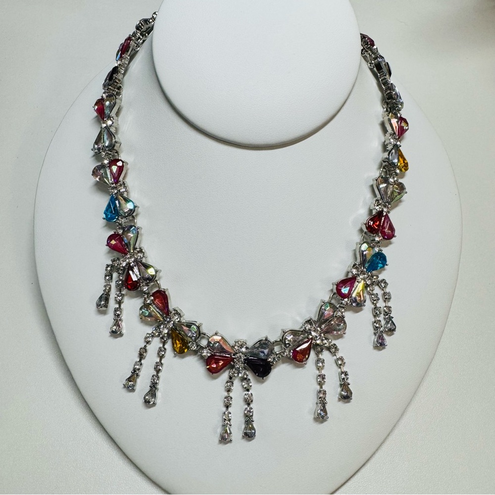 Betsey Johnson Crystal Bows Rhinestone Statement Necklace | NWT